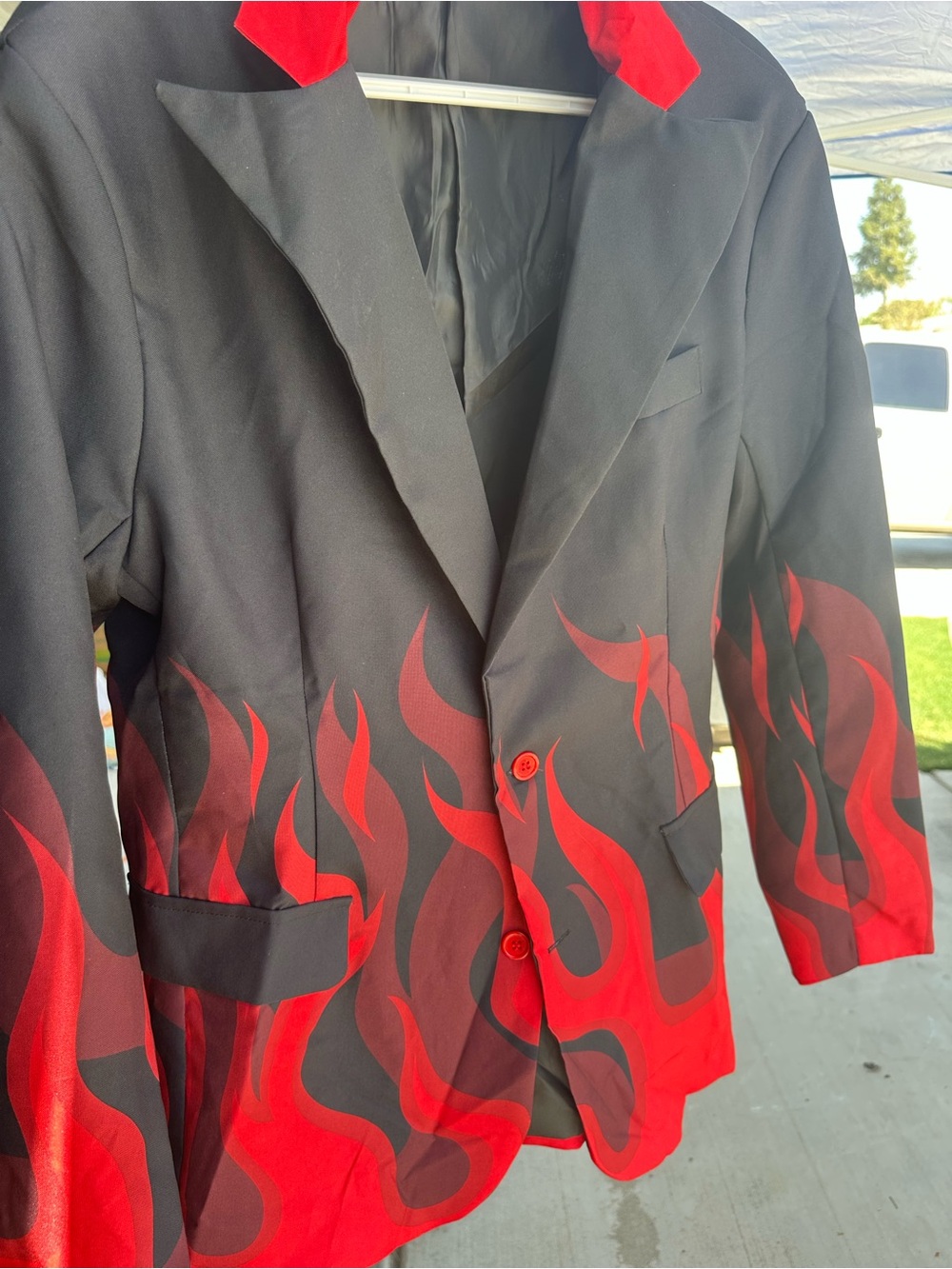 Black Blazer with Red Flame Print